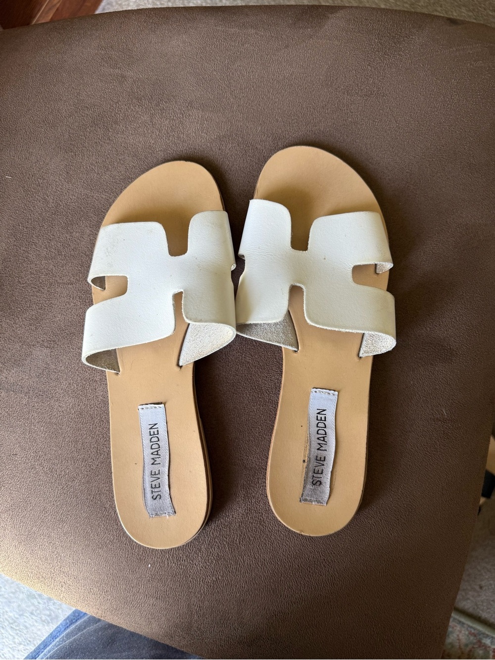 Steven by Steve Madden White Leather Cutout Slide Sandals